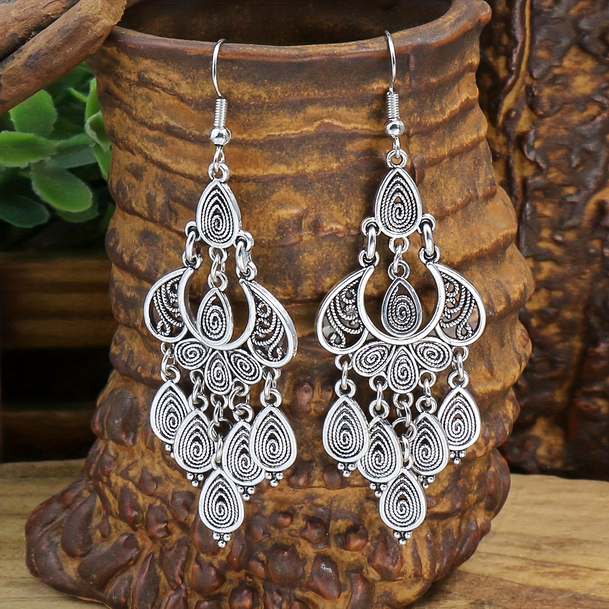 Retro Ethnic Women's Earrings w/ Tassel Pendants